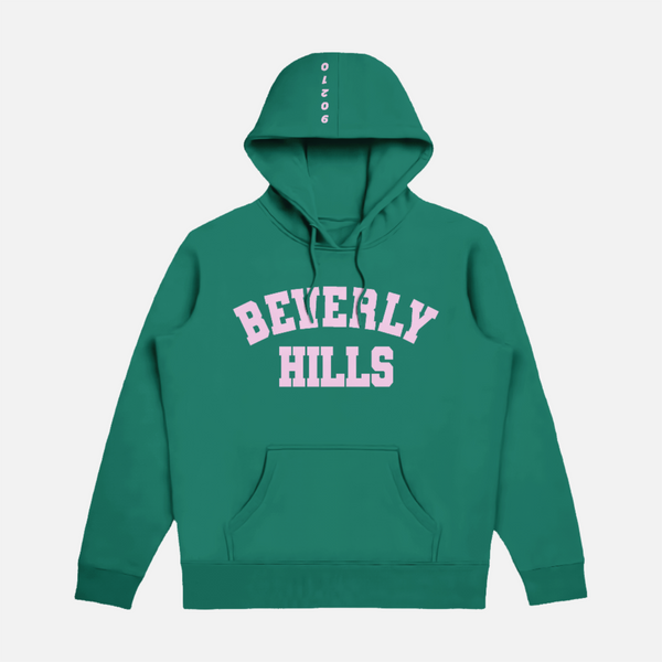 Hoodie green with pink letters beverly hills 90210
