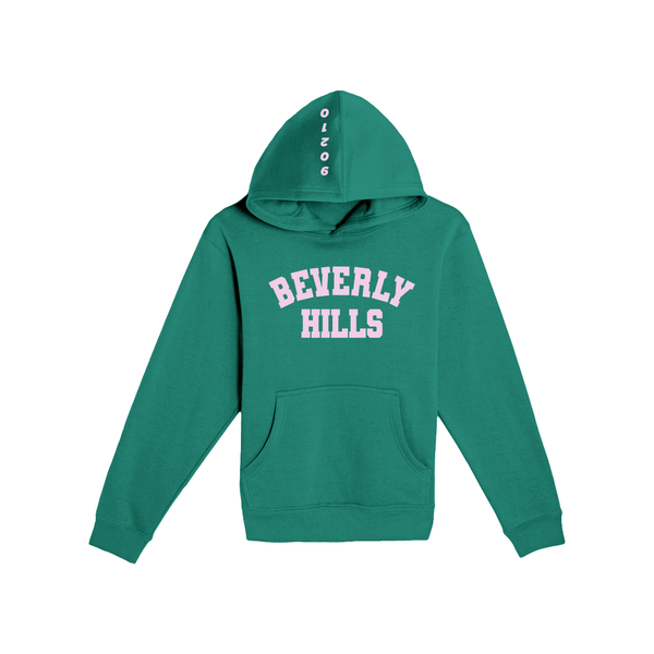 Beverly Hills Hoodie for kids Green with Pink Letters