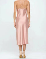 Back Champaign Rose Satin Bias Slip Dress