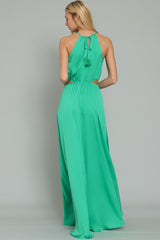 Back Emerald Elegance: Sleeveless Cut Out Waisted Maxi Dress