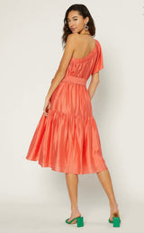 Back One Shoulder Orange Midi Dress