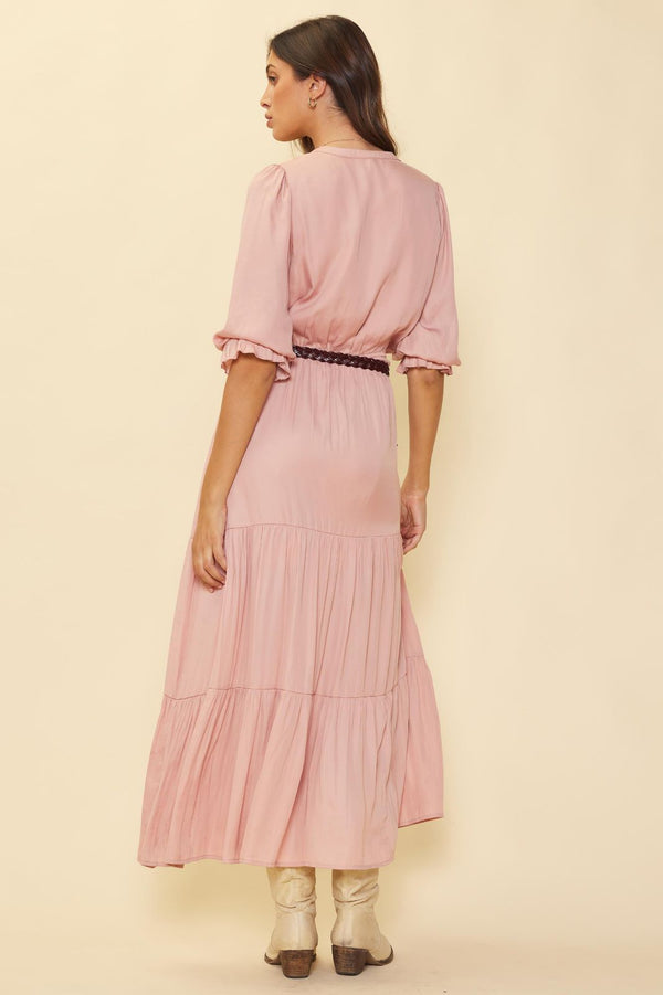 Back Pretty in Nude: The Ruffled Split Neck Dress