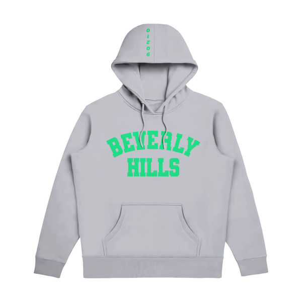 Beverly Hills Heather Gray With Green Puff Hoodie