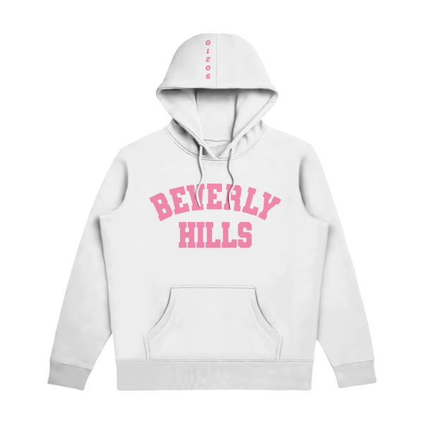 Beverly Hills White With Pink Puff Hoodie