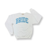 Bride Pullover Sweatshirt, White Crewneck Blue