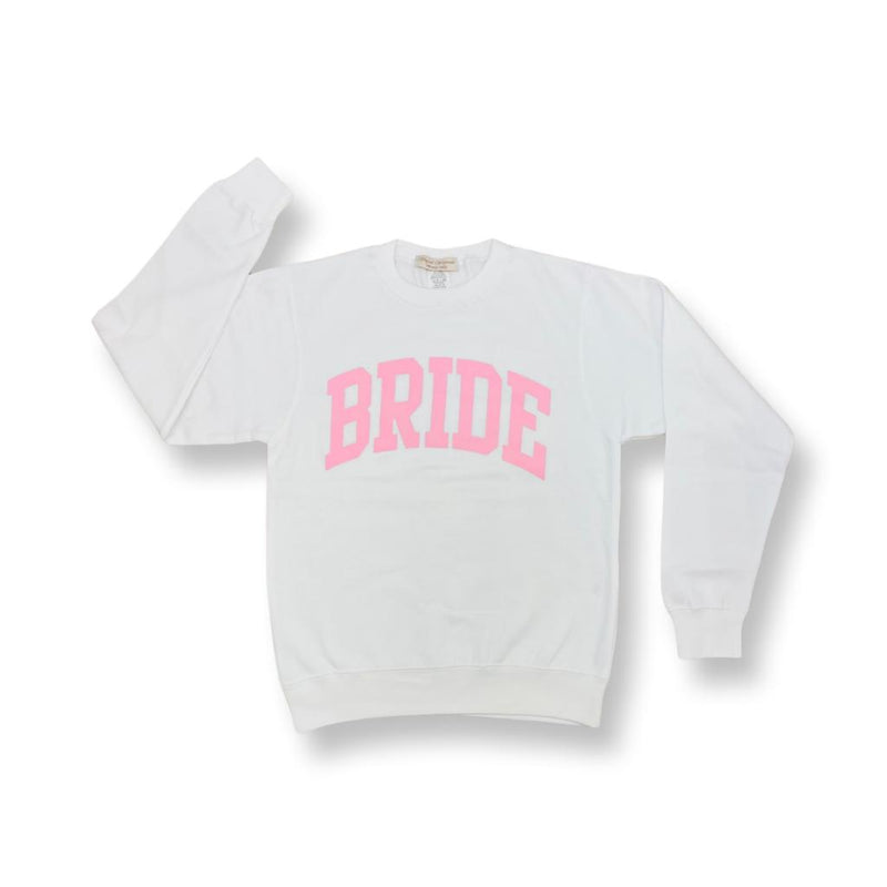 Bride Pullover Sweatshirt, White Crewneck Pink