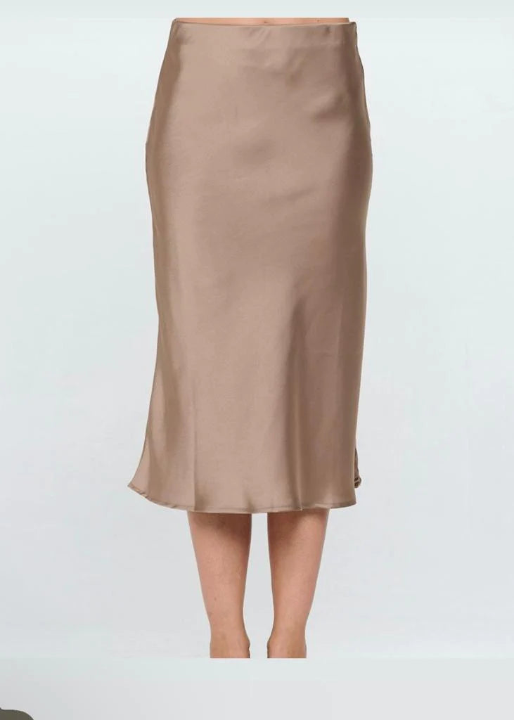 Champaign Rose Satin Midi Skirt