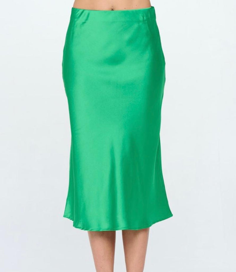 Green Satin Midi Skirt