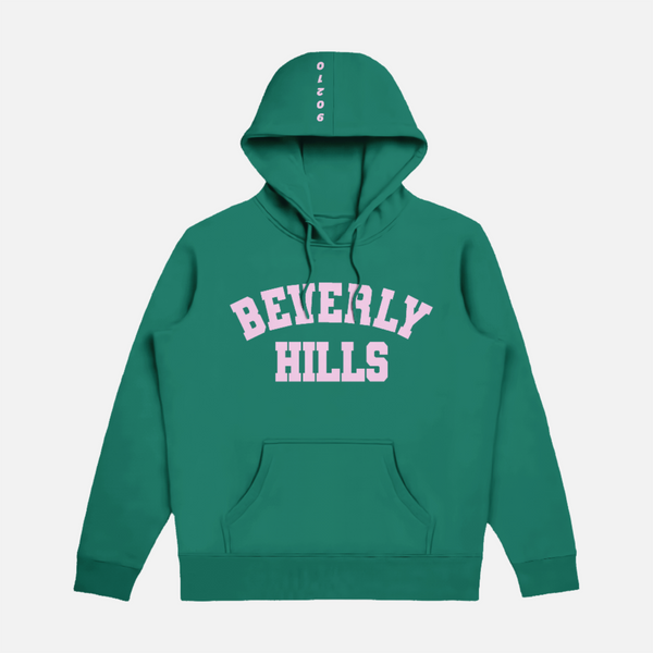 Hoodie green with pink letters Beverly Hills 90210