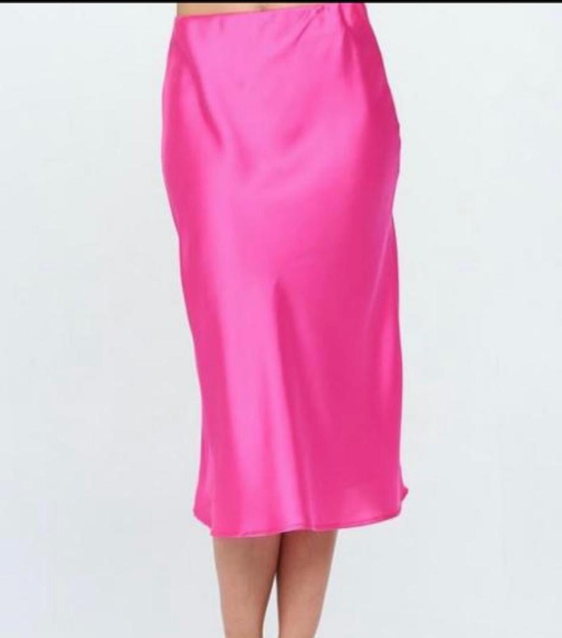 Hot Pink Satin Midi Skirt