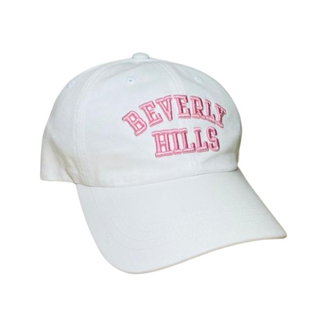 White Beverly Hills Cap with pink Letters