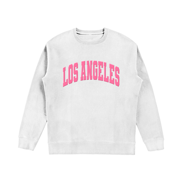 Los Angeles sweatshirt white with pink letters puff