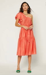 One Shoulder Orange Midi Dress