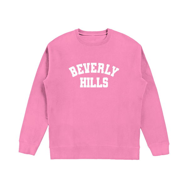 Pink Beverly Hills sweatshirt with white letters puff 90210