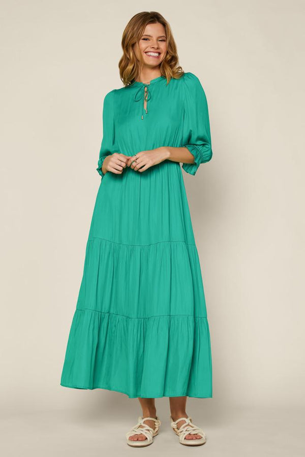 Pretty in Kelly Green: The Ruffled Split Neck Dress