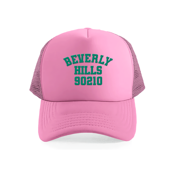 Beverly Hills Trucker Cap Pink With Green Puff Print