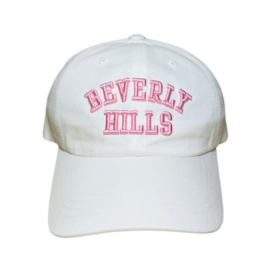 White Beverly Hills Cap with pink Letters