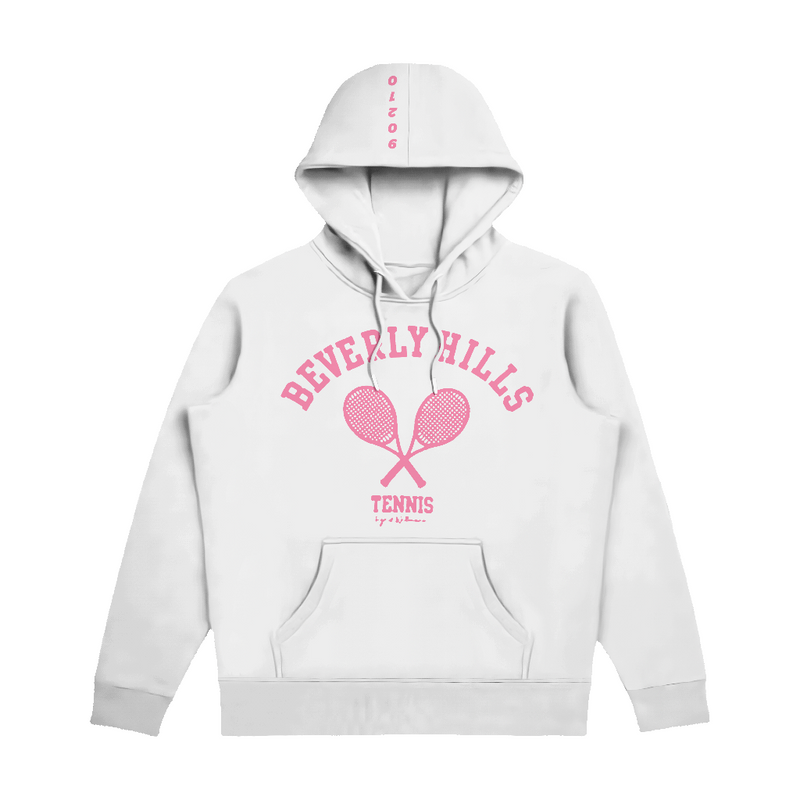 hoodie white with pink letters tennis Beverly hills