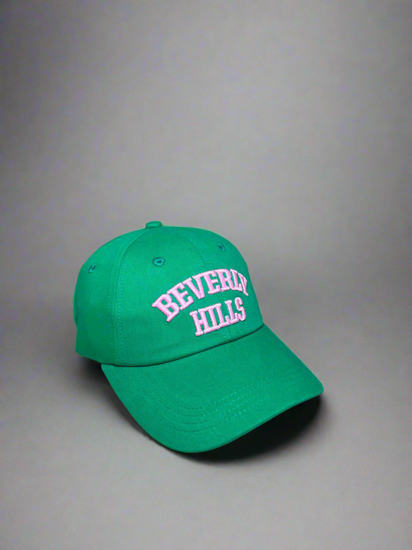 Beverly Hills Cap Green Baseball Hat With Pink Embroidered Adjustable