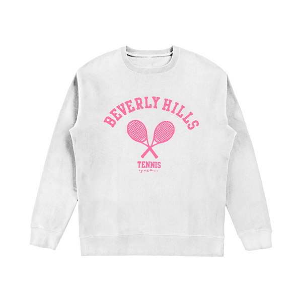 White with pink Beverly Hills sweatshirt tennis