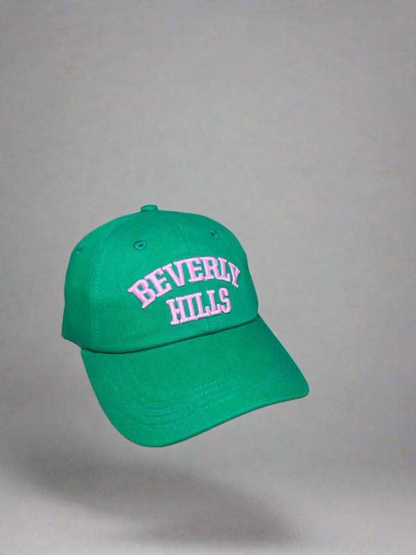 Beverly Hills Cap Green Baseball Hat With Pink Embroidered Adjustable