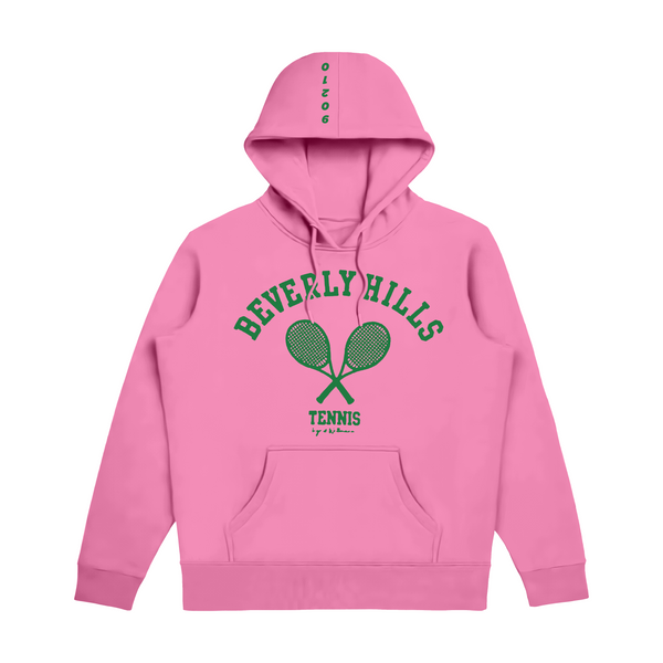 Pink With green letters beverly hills tennis club hoodie
