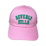 cap of beverly hills pink and green letters merch