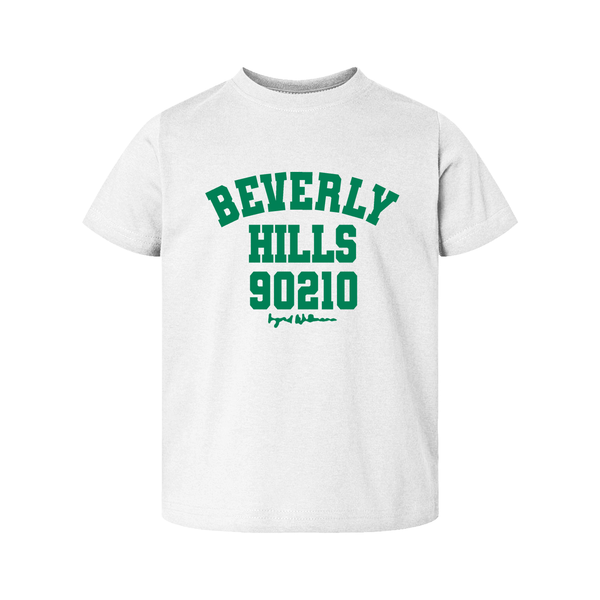 kids t shirt beverly hills 90210 white green