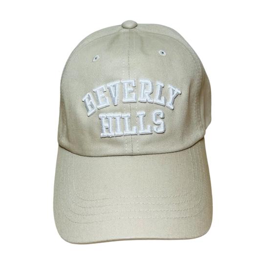Beverly Hills Cap Beige Baseball Hat With White Embroidered Adjustable