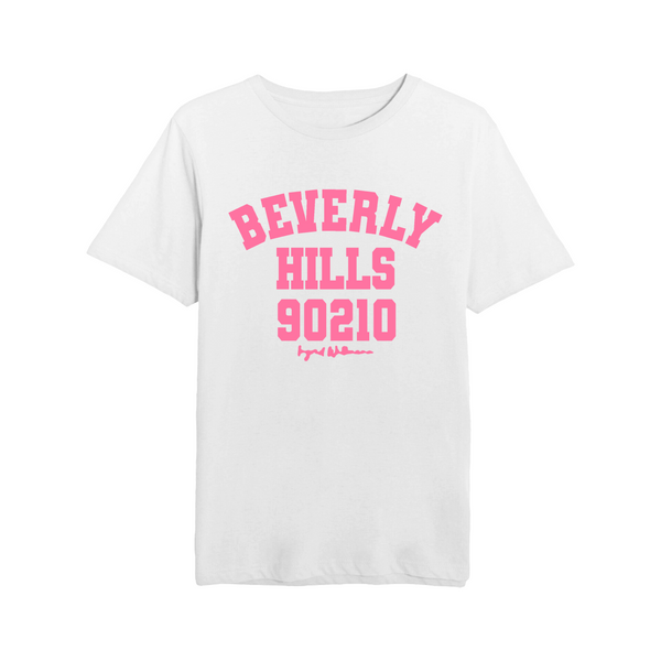 white t shirt white with pink beverly hills