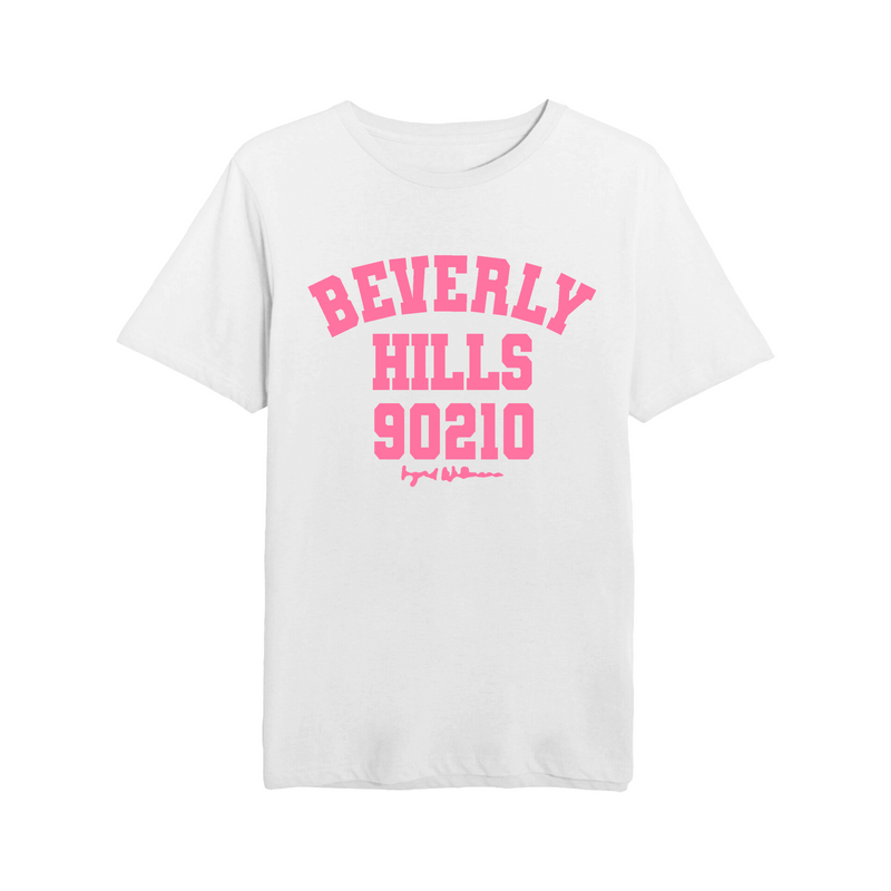 white t shirt white with pink beverly hills